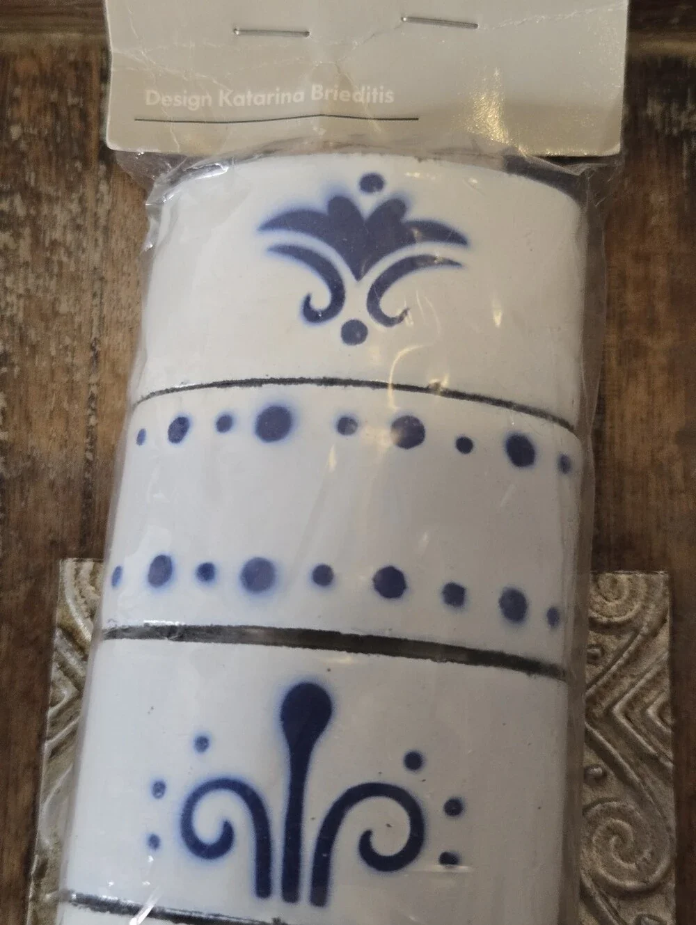 Vintage IKEA Heder Enamel Napkin Rings Set of 6 Blue White Folk Art NIP